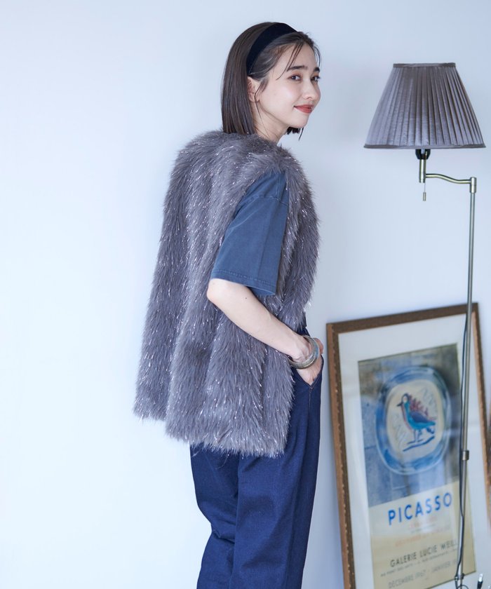 ナイスクラップ NICE CLAUP 【nane】ラメファーベスト （CGY） CGY