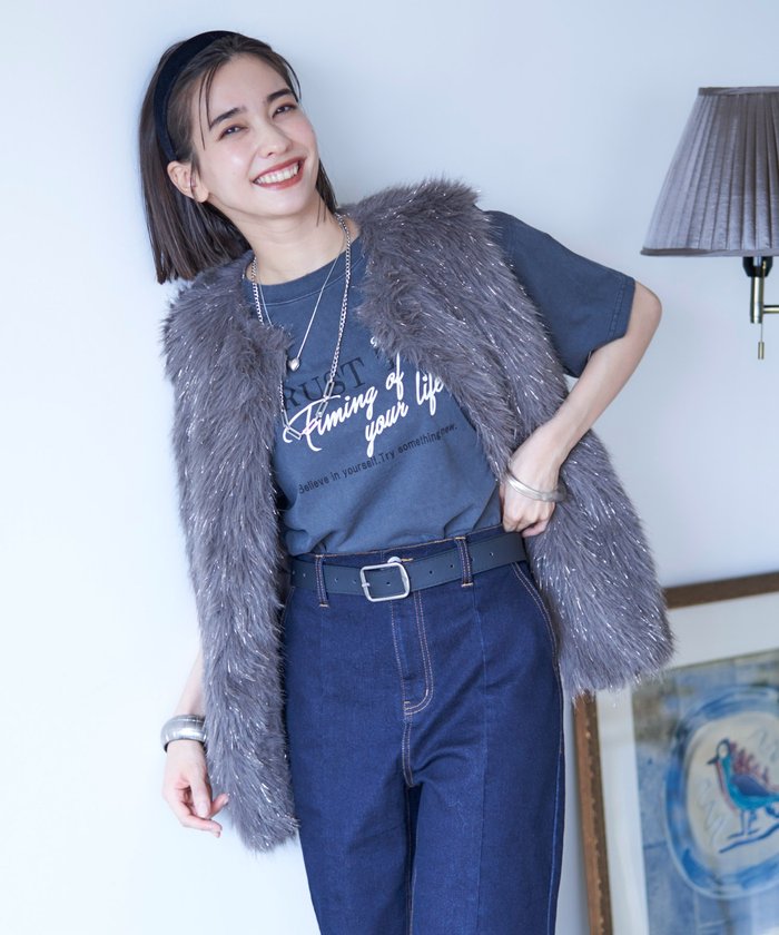 ナイスクラップ NICE CLAUP 【nane】ラメファーベスト （CGY） CGY