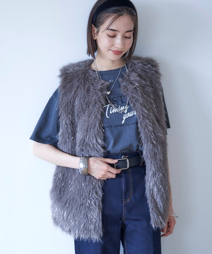 ナイスクラップ NICE CLAUP 【nane】ラメファーベスト （CGY） CGY