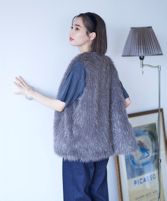 ナイスクラップ NICE CLAUP 【nane】ラメファーベスト （CGY） CGY