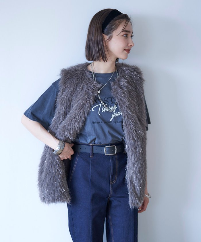 ナイスクラップ NICE CLAUP 【nane】ラメファーベスト （CGY） CGY