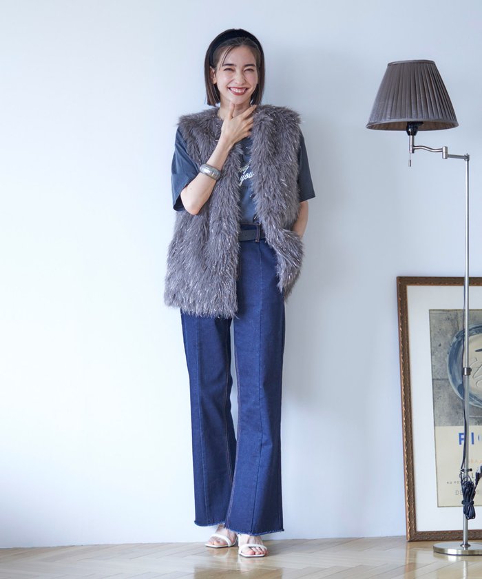 ナイスクラップ NICE CLAUP 【nane】ラメファーベスト （CGY） CGY