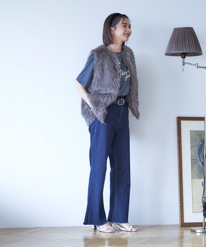 ナイスクラップ NICE CLAUP 【nane】ラメファーベスト （CGY） CGY