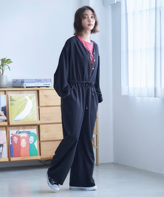 ナイスクラップ NICE CLAUP 【nane】《サイズ展開有》ボリュームスリーブオールインワン （BK） BK