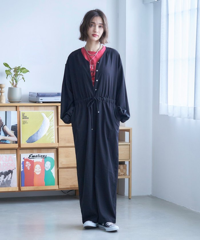 ナイスクラップ NICE CLAUP 【nane】《サイズ展開有》ボリュームスリーブオールインワン （BK） BK