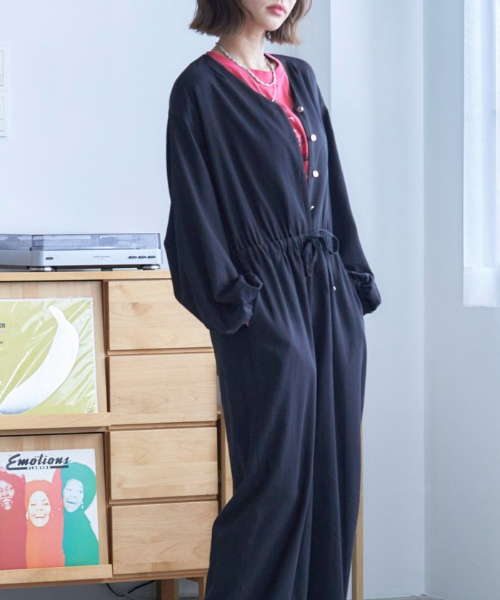 ナイスクラップ NICE CLAUP 【nane】《サイズ展開有》ボリュームスリーブオールインワン （BK） BK