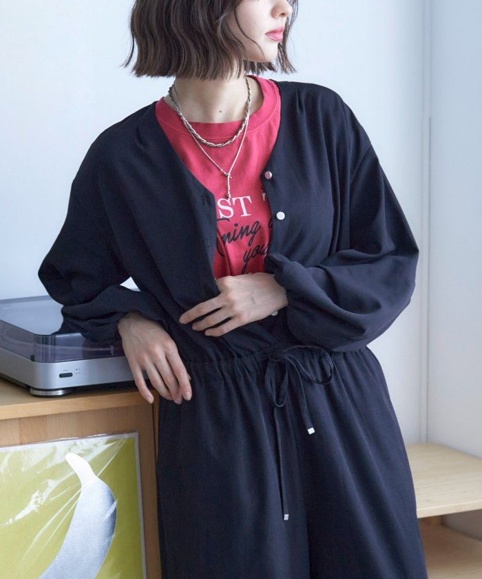 ナイスクラップ NICE CLAUP 【nane】《サイズ展開有》ボリュームスリーブオールインワン （BK） BK