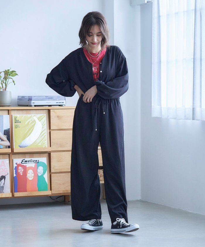 ナイスクラップ NICE CLAUP 【nane】《サイズ展開有》ボリュームスリーブオールインワン （BK） BK