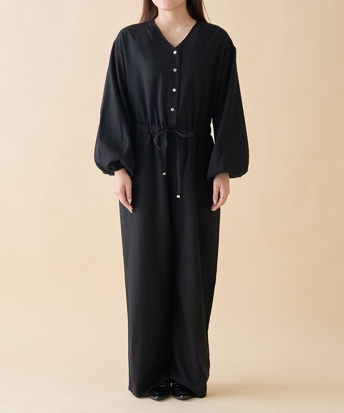 ナイスクラップ NICE CLAUP 【nane】《サイズ展開有》ボリュームスリーブオールインワン （BK） BK