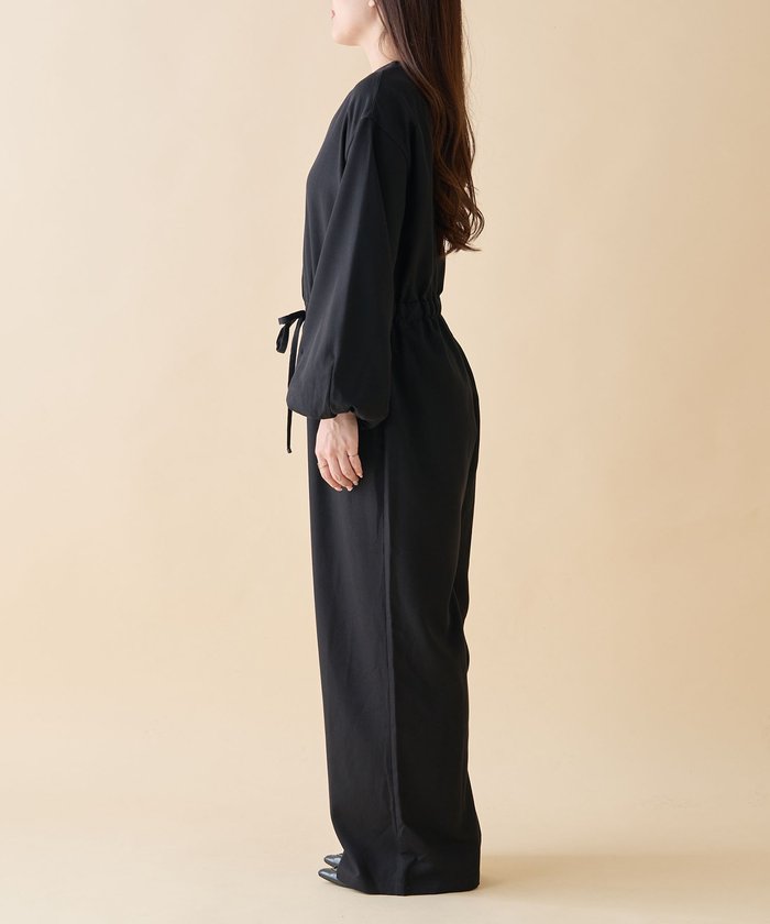 ナイスクラップ NICE CLAUP 【nane】《サイズ展開有》ボリュームスリーブオールインワン （BK） BK