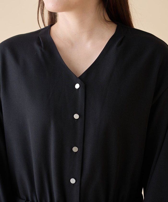 ナイスクラップ NICE CLAUP 【nane】《サイズ展開有》ボリュームスリーブオールインワン （BK） BK