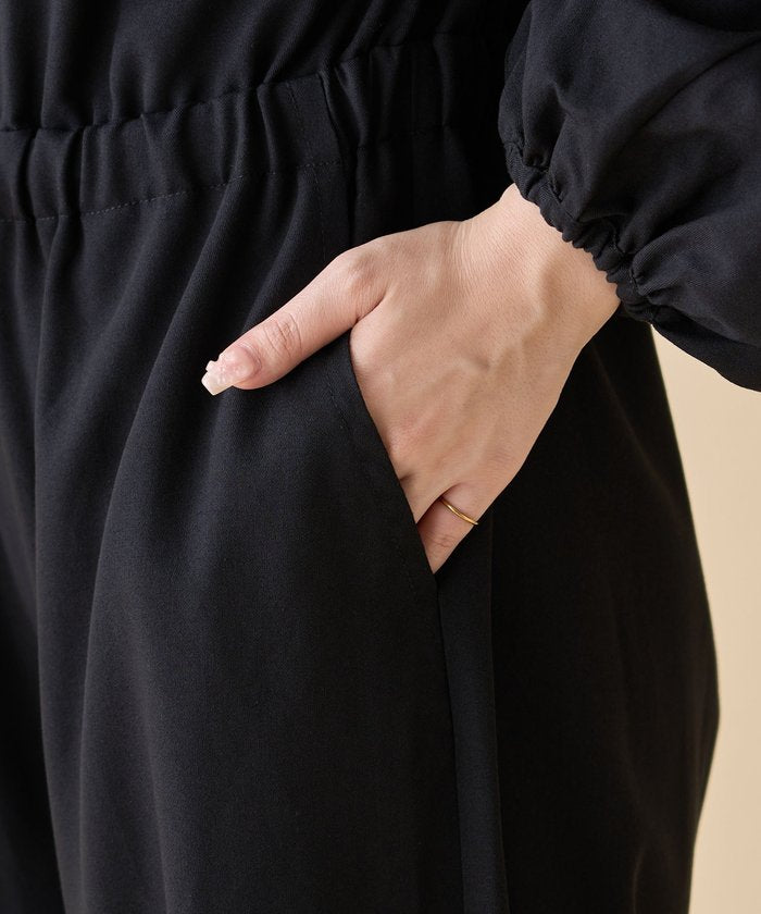 ナイスクラップ NICE CLAUP 【nane】《サイズ展開有》ボリュームスリーブオールインワン （BK） BK