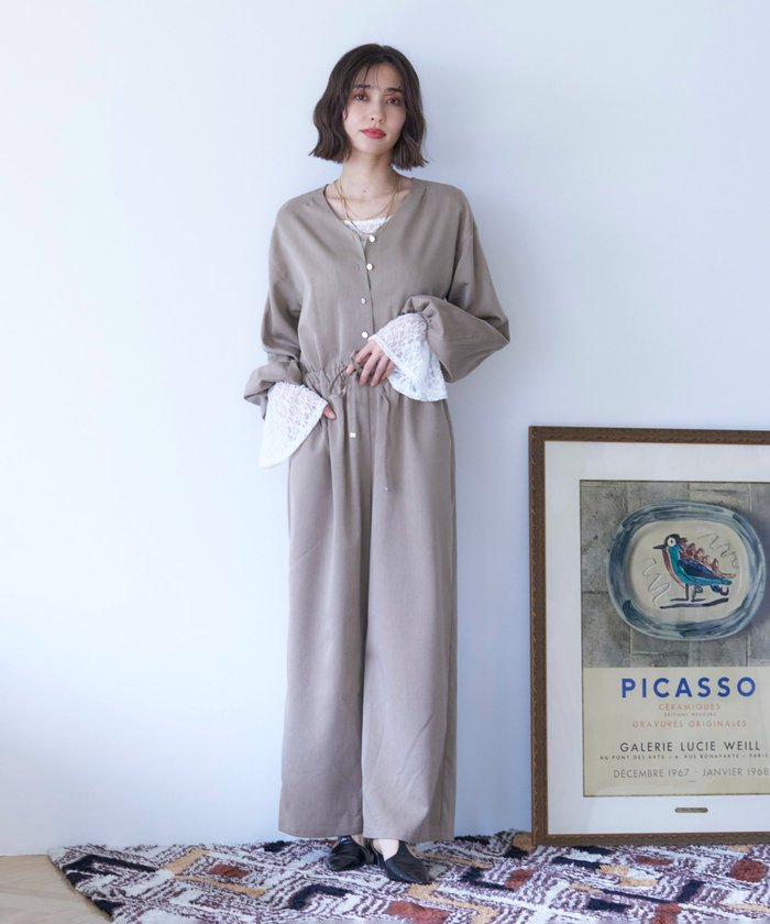 ナイスクラップ NICE CLAUP 【nane】《サイズ展開有》ボリュームスリーブオールインワン （BK） BK