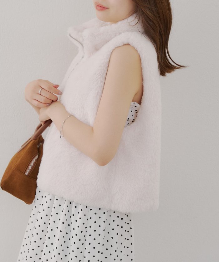 ナイスクラップ NICE CLAUP 【RMAF】ラビット風ファーWZIPベスト （CGY） CGY