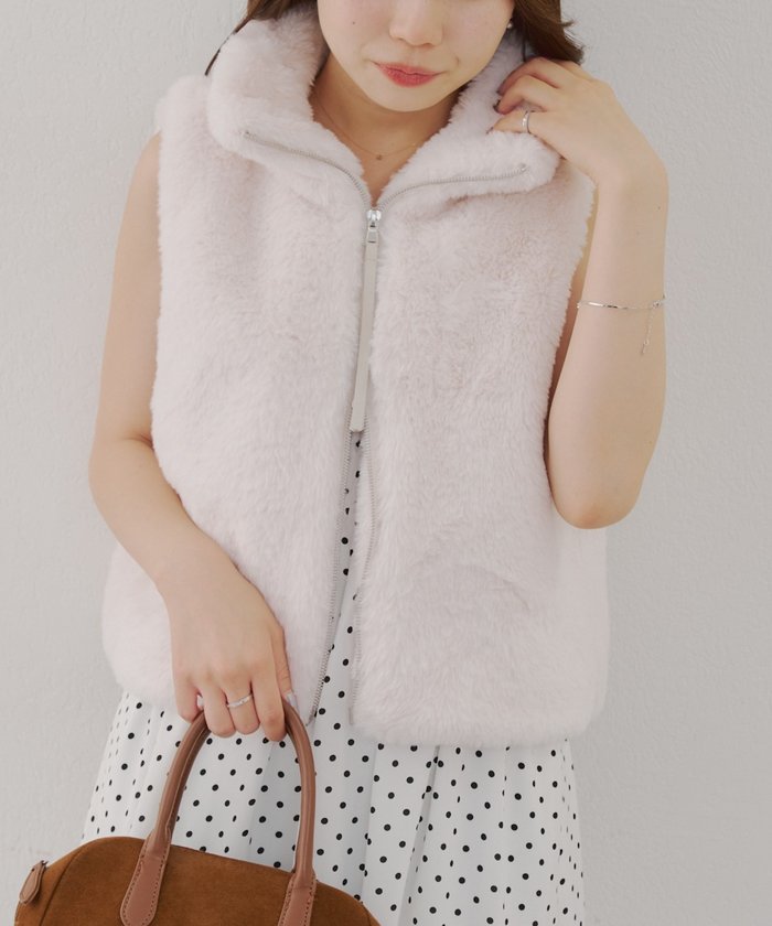 ナイスクラップ NICE CLAUP 【RMAF】ラビット風ファーWZIPベスト （CGY） CGY