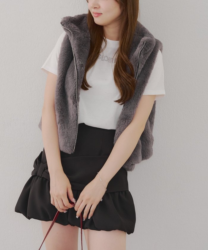 ナイスクラップ NICE CLAUP 【RMAF】ラビット風ファーWZIPベスト （CGY） CGY