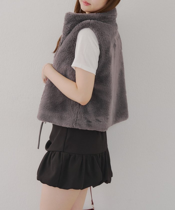 ナイスクラップ NICE CLAUP 【RMAF】ラビット風ファーWZIPベスト （CGY） CGY