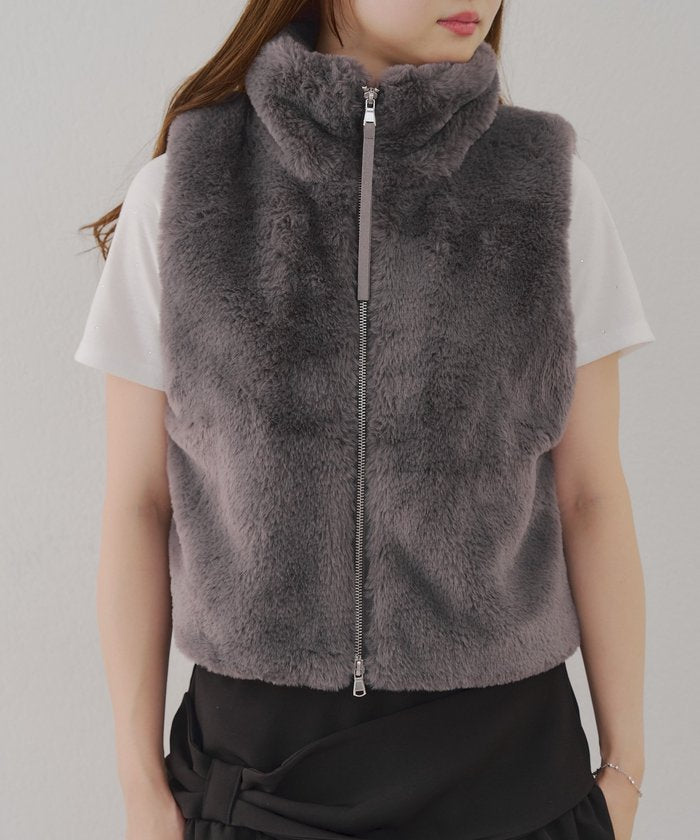 ナイスクラップ NICE CLAUP 【RMAF】ラビット風ファーWZIPベスト （CGY） CGY