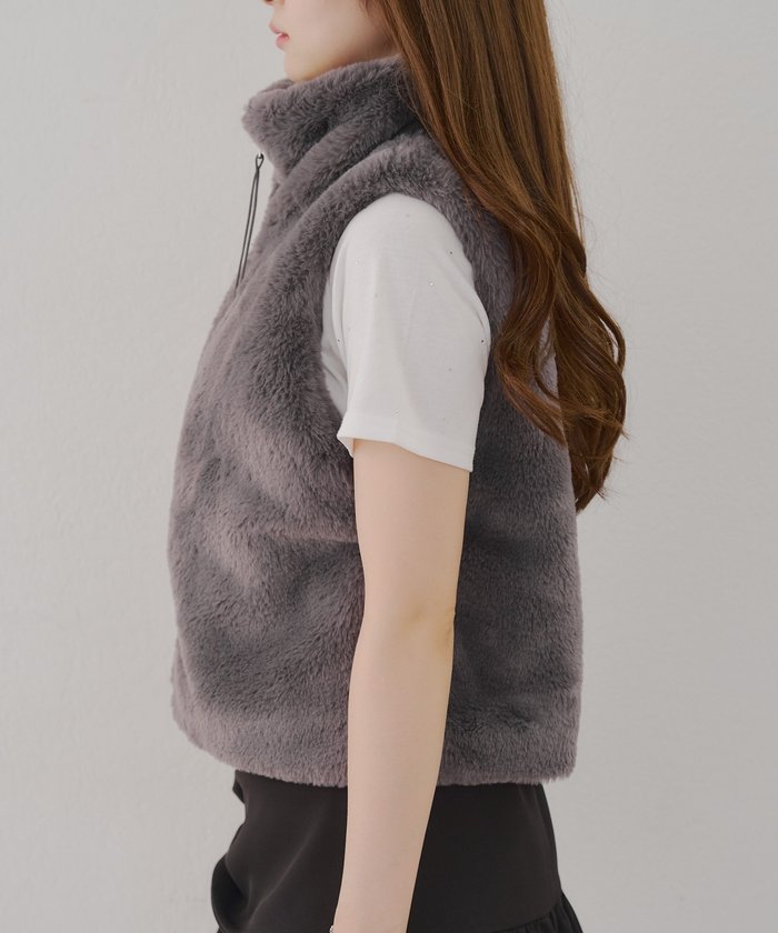 ナイスクラップ NICE CLAUP 【RMAF】ラビット風ファーWZIPベスト （CGY） CGY