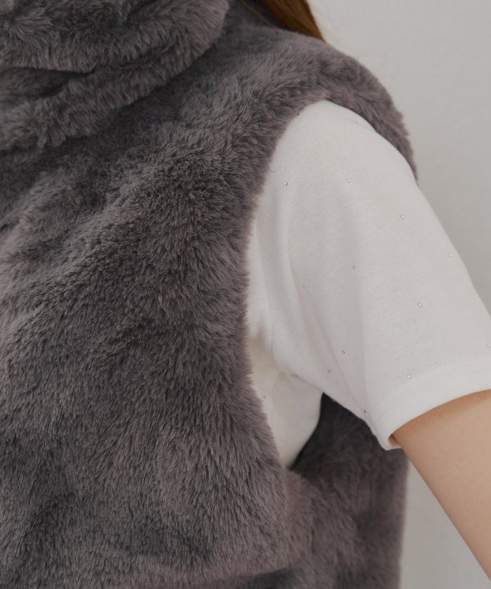 ナイスクラップ NICE CLAUP 【RMAF】ラビット風ファーWZIPベスト （CGY） CGY