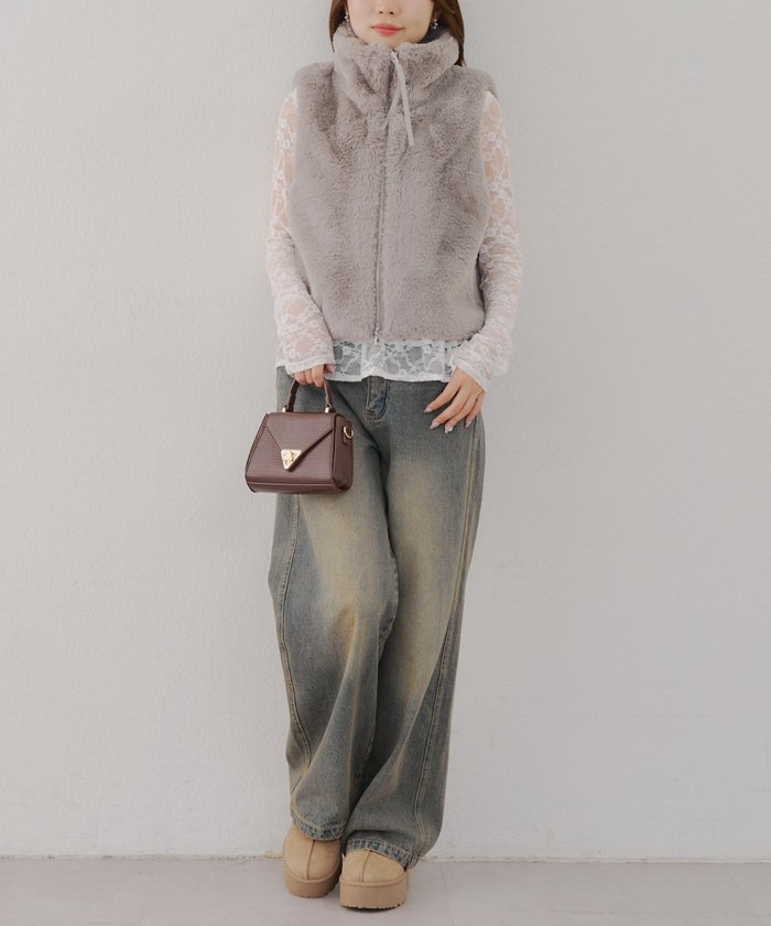 ナイスクラップ NICE CLAUP 【RMAF】ラビット風ファーWZIPベスト （CGY） CGY