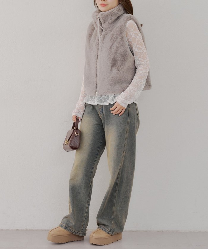 ナイスクラップ NICE CLAUP 【RMAF】ラビット風ファーWZIPベスト （CGY） CGY