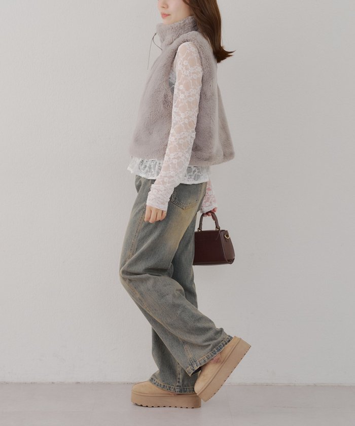 ナイスクラップ NICE CLAUP 【RMAF】ラビット風ファーWZIPベスト （CGY） CGY