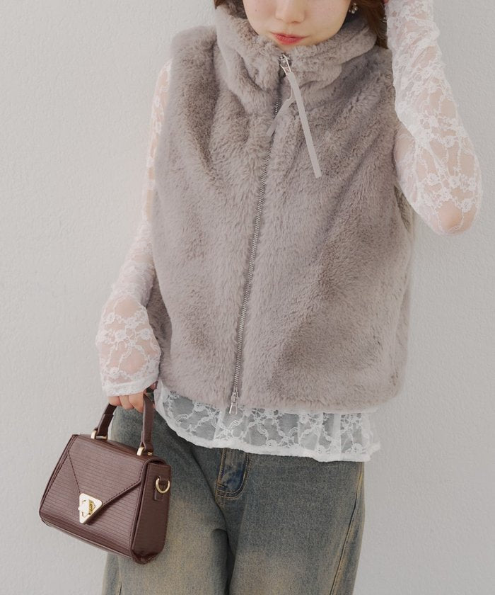 ナイスクラップ NICE CLAUP 【RMAF】ラビット風ファーWZIPベスト （CGY） CGY