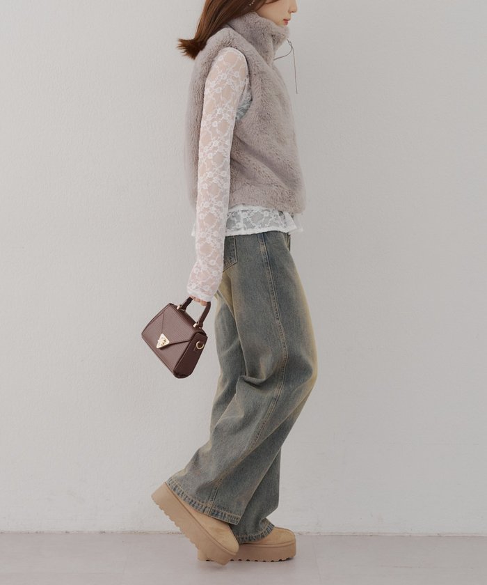 ナイスクラップ NICE CLAUP 【RMAF】ラビット風ファーWZIPベスト （CGY） CGY