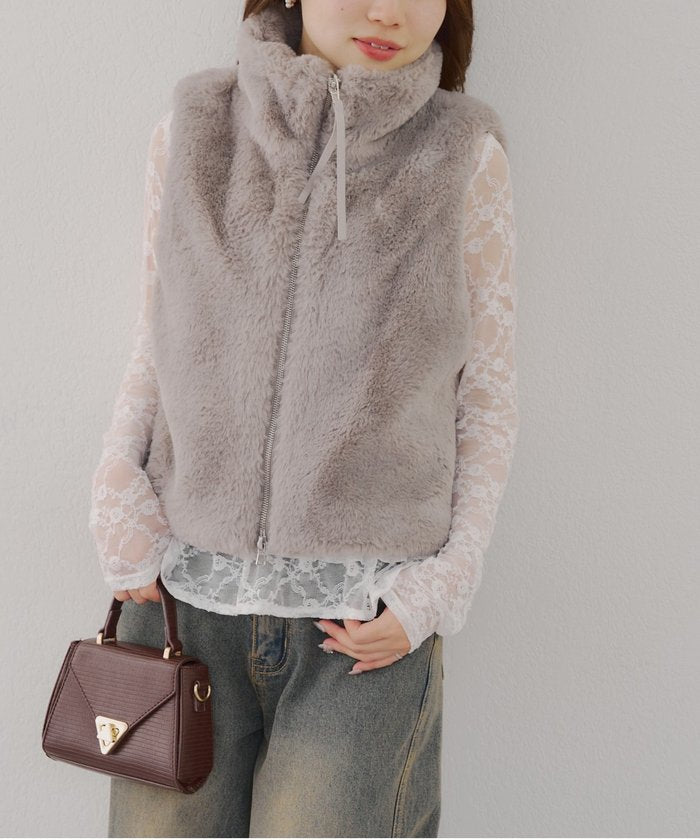 ナイスクラップ NICE CLAUP 【RMAF】ラビット風ファーWZIPベスト （CGY） CGY