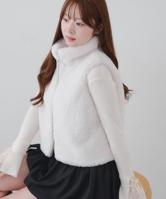ナイスクラップ NICE CLAUP 【RMAF】ラビット風ファーWZIPベスト （IVY） IVY