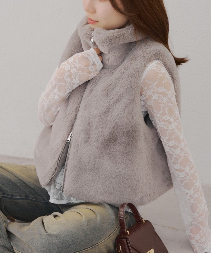 ナイスクラップ NICE CLAUP 【RMAF】ラビット風ファーWZIPベスト （MOC） MOC