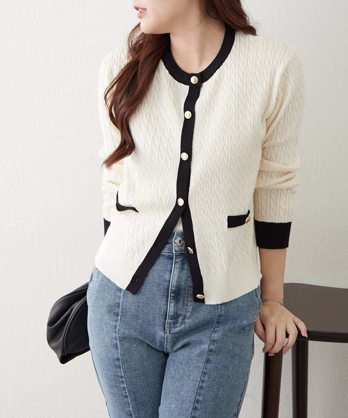 ナイスクラップ NICE CLAUP ケーブル金釦カーディガン （NVY） NVY