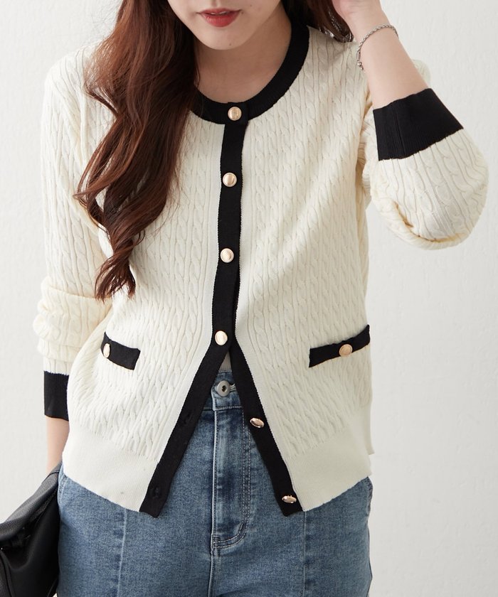 ナイスクラップ NICE CLAUP ケーブル金釦カーディガン （NVY） NVY