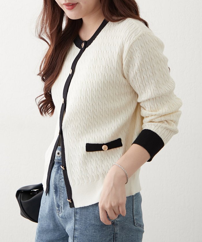 ナイスクラップ NICE CLAUP ケーブル金釦カーディガン （NVY） NVY