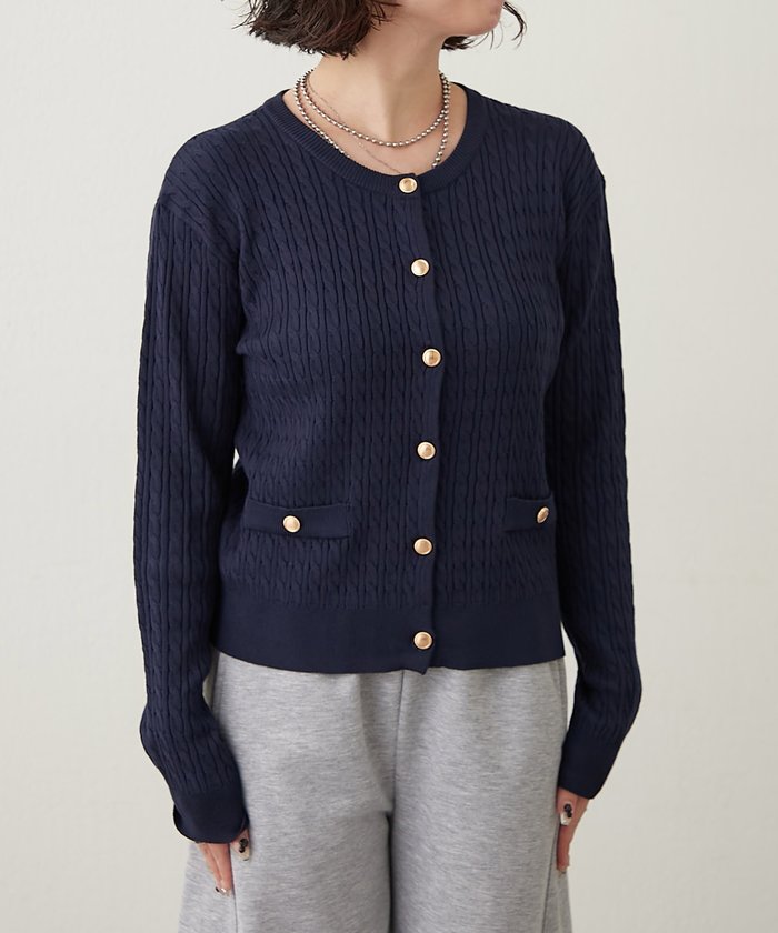 ナイスクラップ NICE CLAUP ケーブル金釦カーディガン （NVY） NVY