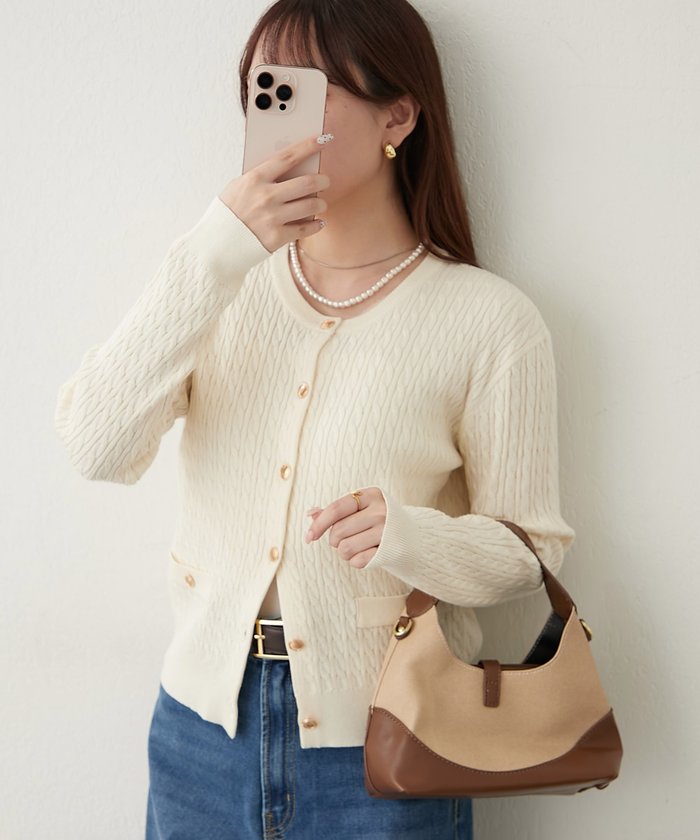 ナイスクラップ NICE CLAUP ケーブル金釦カーディガン （NVY） NVY