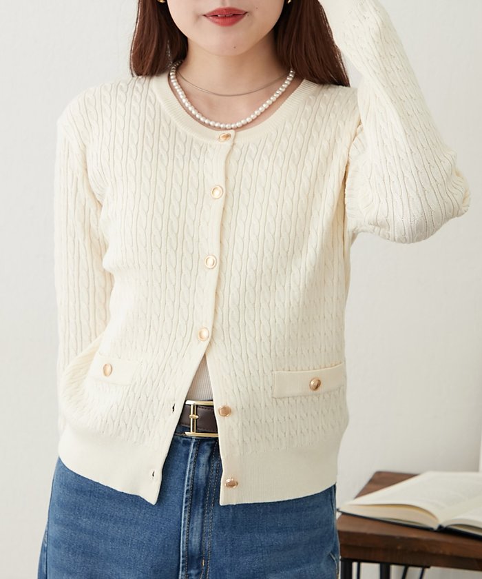 ナイスクラップ NICE CLAUP ケーブル金釦カーディガン （NVY） NVY