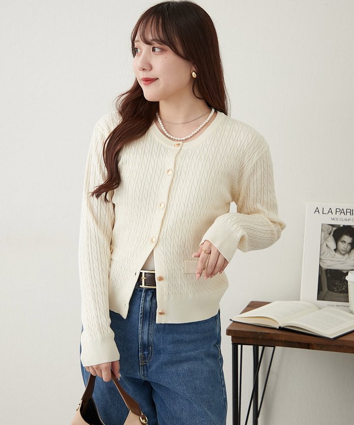 ナイスクラップ NICE CLAUP ケーブル金釦カーディガン （NVY） NVY