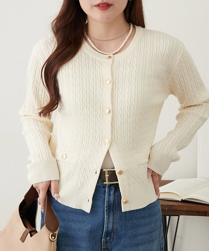 ナイスクラップ NICE CLAUP ケーブル金釦カーディガン （NVY） NVY