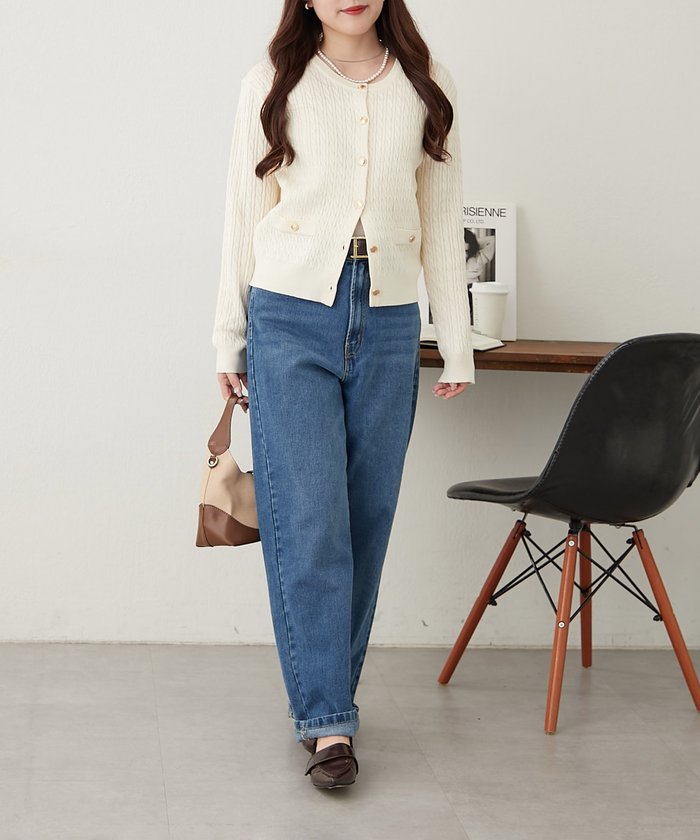 ナイスクラップ NICE CLAUP ケーブル金釦カーディガン （NVY） NVY