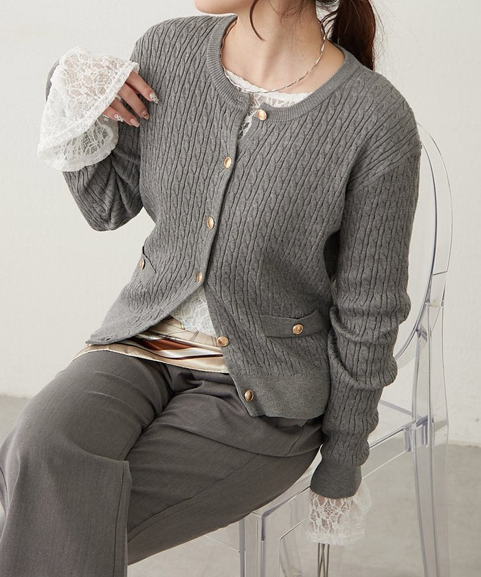 ナイスクラップ NICE CLAUP ケーブル金釦カーディガン （NVY） NVY