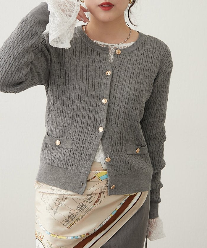 ナイスクラップ NICE CLAUP ケーブル金釦カーディガン （NVY） NVY