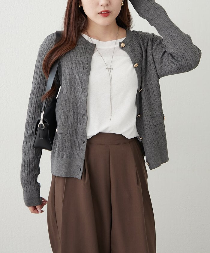 ナイスクラップ NICE CLAUP ケーブル金釦カーディガン （NVY） NVY