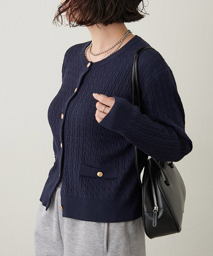 ナイスクラップ NICE CLAUP ケーブル金釦カーディガン （NVY） NVY