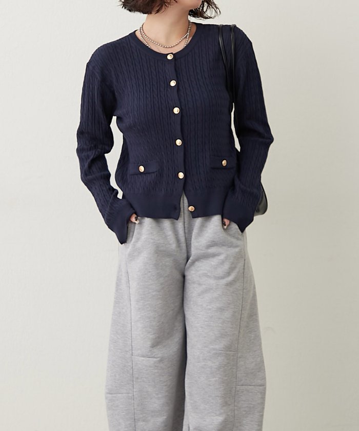 ナイスクラップ NICE CLAUP ケーブル金釦カーディガン （NVY） NVY