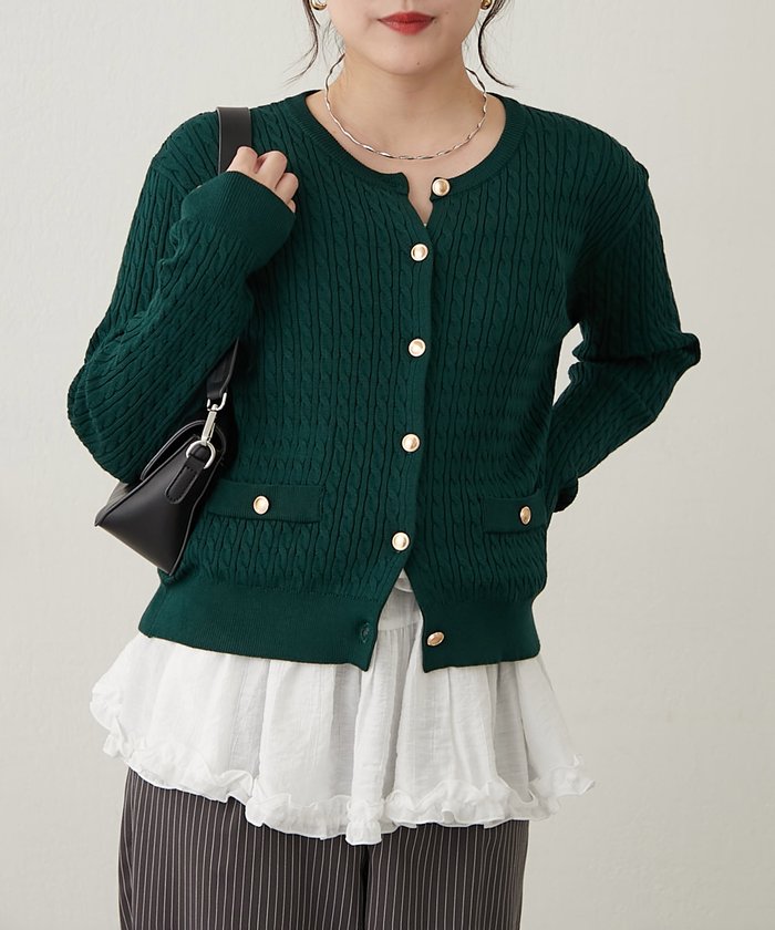 ナイスクラップ NICE CLAUP ケーブル金釦カーディガン （GR） GR