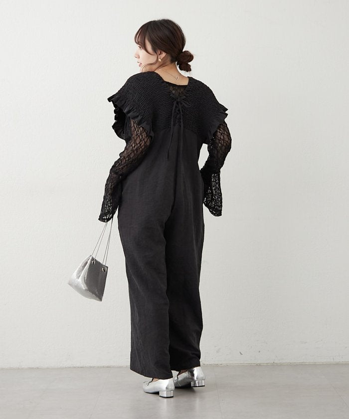 ナイスクラップ NICE CLAUP ピーチ起毛シャーリングサロペット （BK） BK