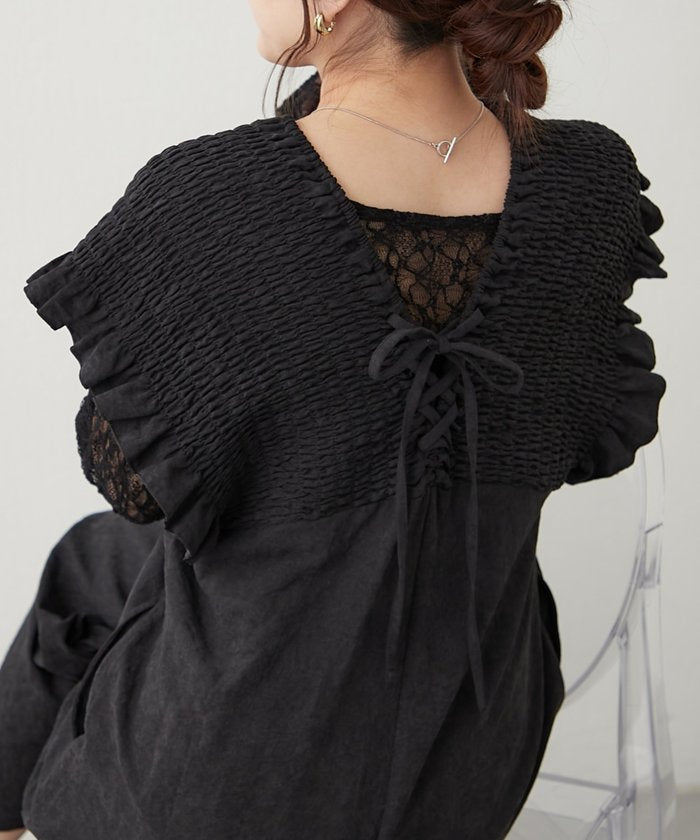 ナイスクラップ NICE CLAUP ピーチ起毛シャーリングサロペット （BK） BK