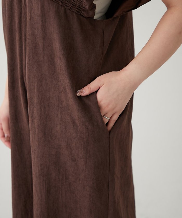 ナイスクラップ NICE CLAUP ピーチ起毛シャーリングサロペット （BK） BK